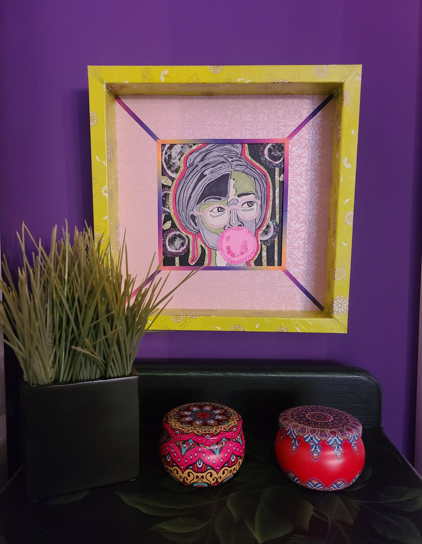 Bubble Gum Girl 2 - Multi-media Art Piece - Decoupaged Frame