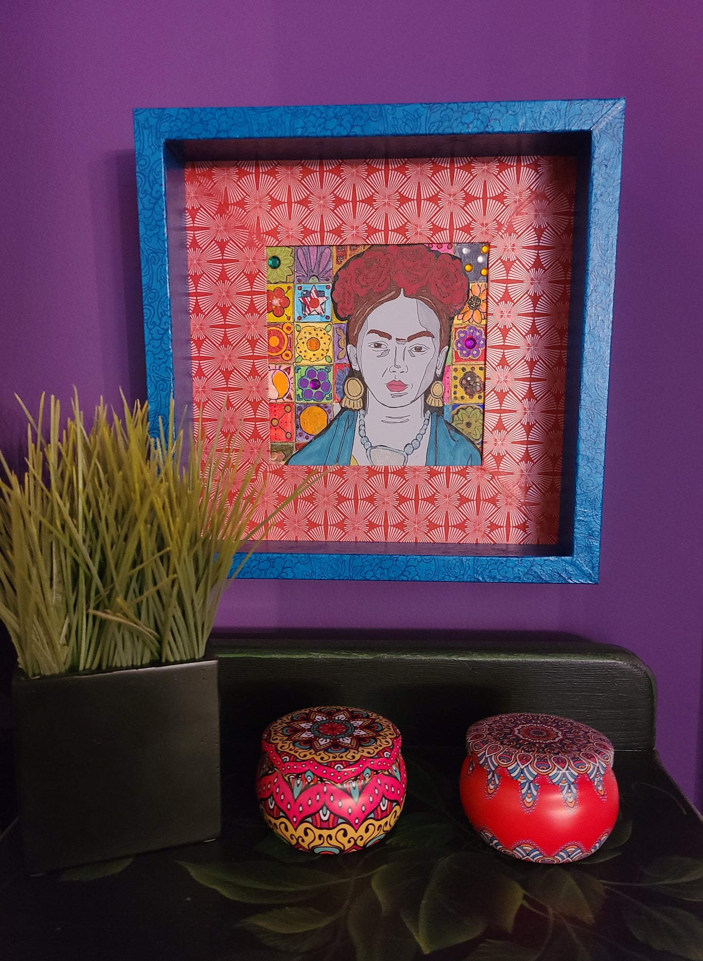 Frida Khalo 1 - Multi-media Art Piece - Decoupaged Frame