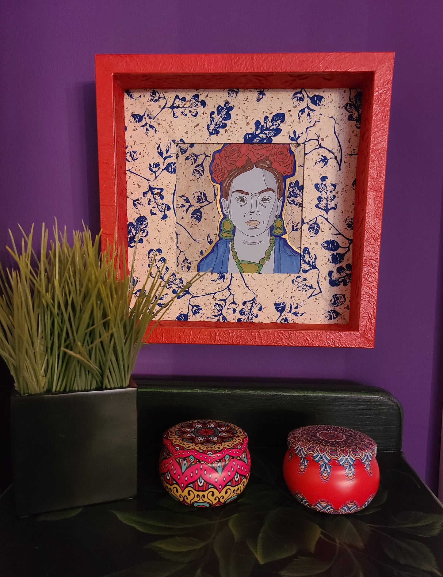 Frida Khalo 3 - Multi-media Art Piece - Decoupaged Frame
