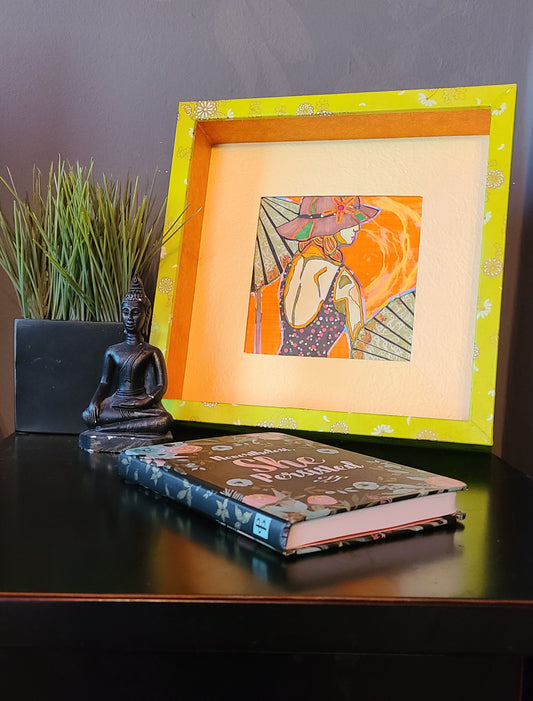 Sunbather 1 - Multi-media Art Piece - Decoupage Frame