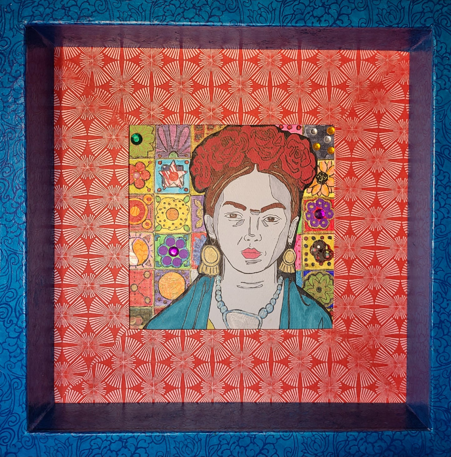 Frida Khalo 1 - Multi-media Art Piece - Decoupaged Frame