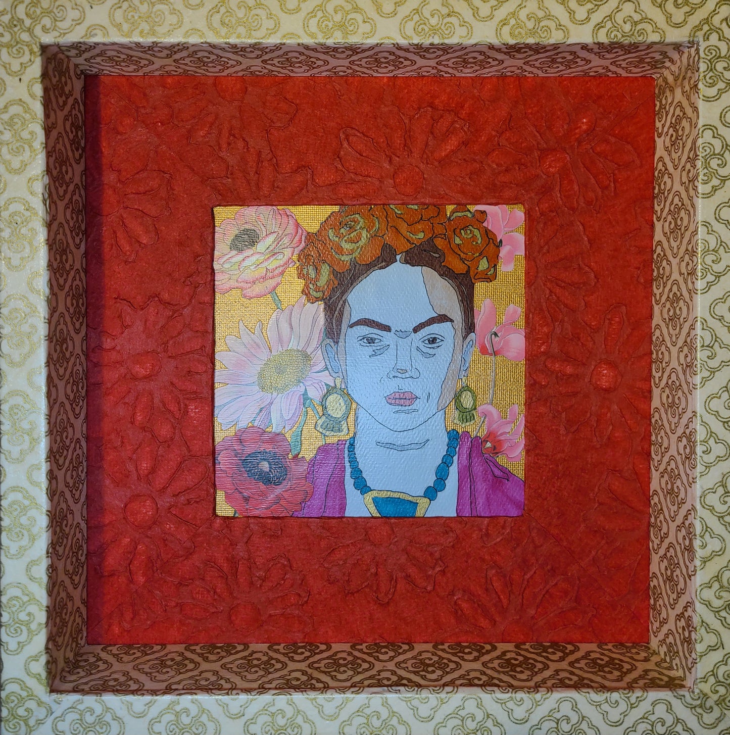 Frida Khalo 2 - Multi-media Art Piece - Decoupaged Frame