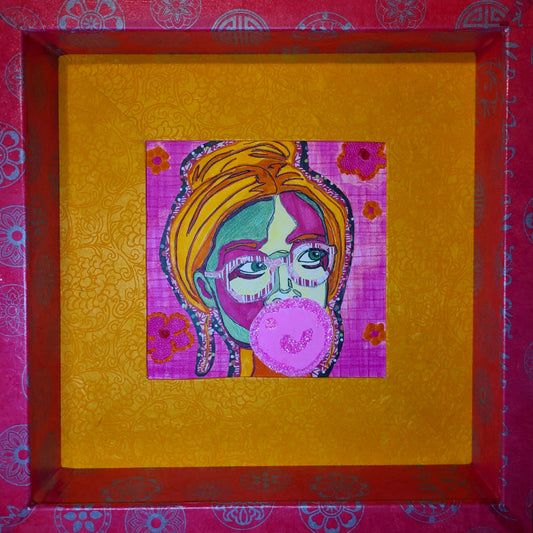 Bubble Gum Girl 1 - Multi-media Art Piece - Decoupaged Frame
