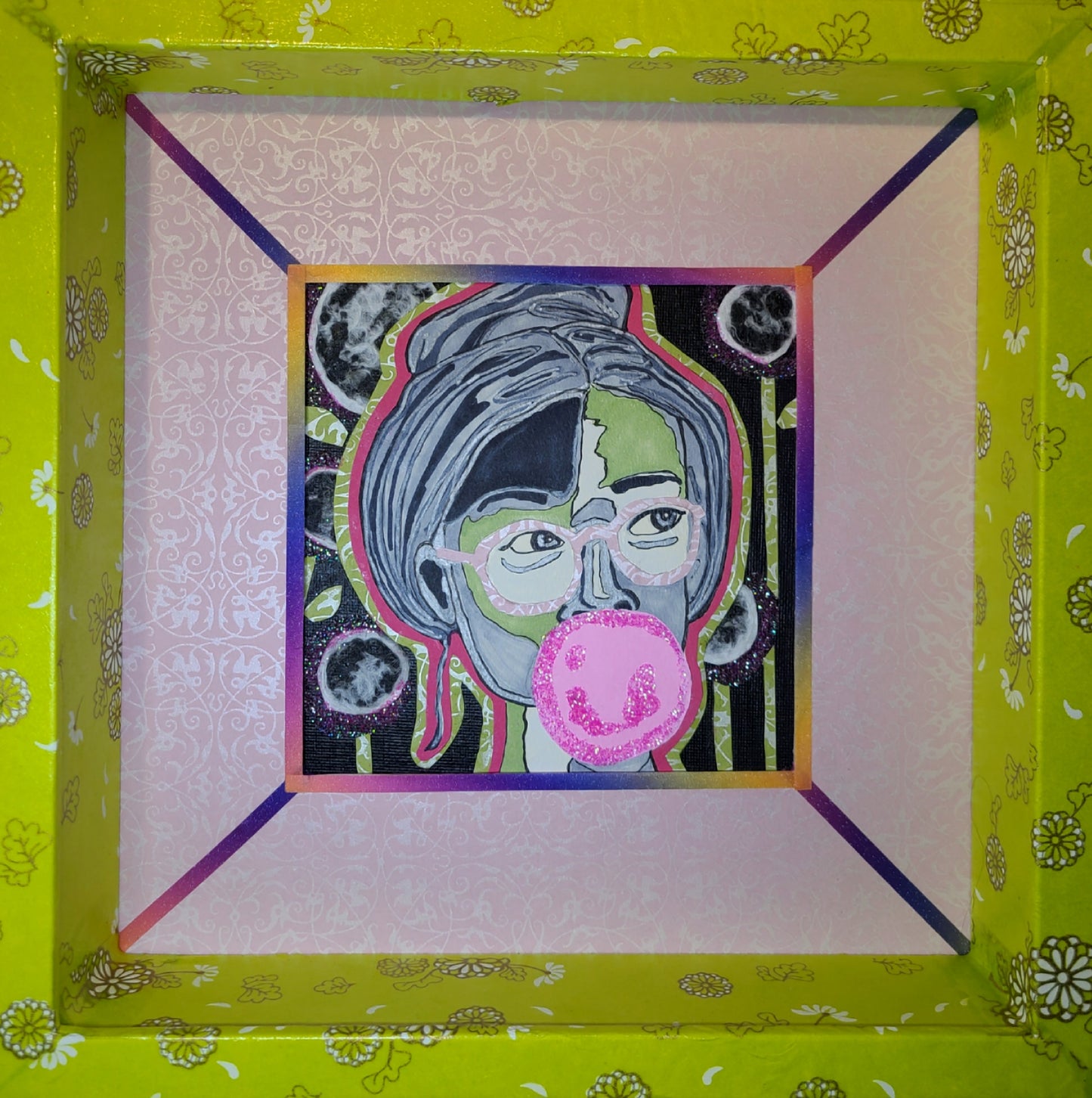 Bubble Gum Girl 2 - Multi-media Art Piece - Decoupaged Frame