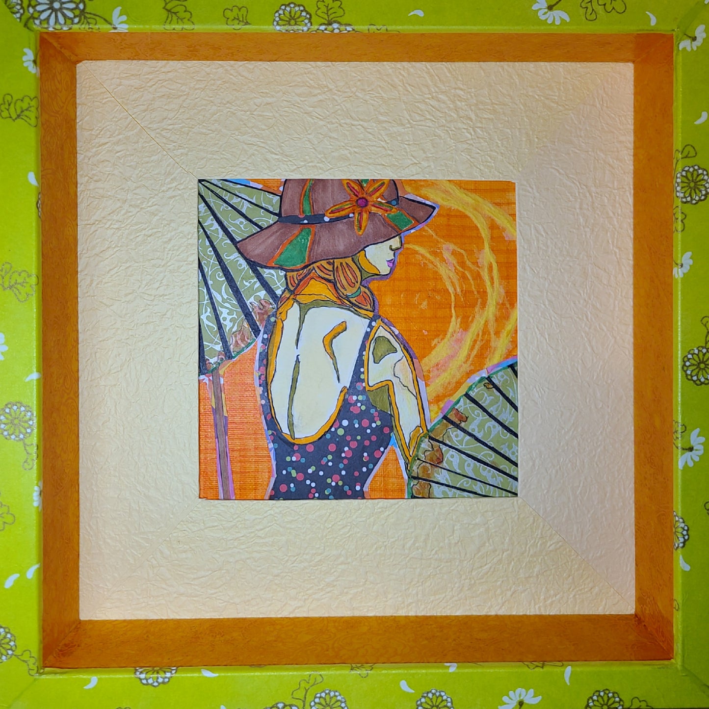 Sunbather 1 - Multi-media Art Piece - Decoupage Frame