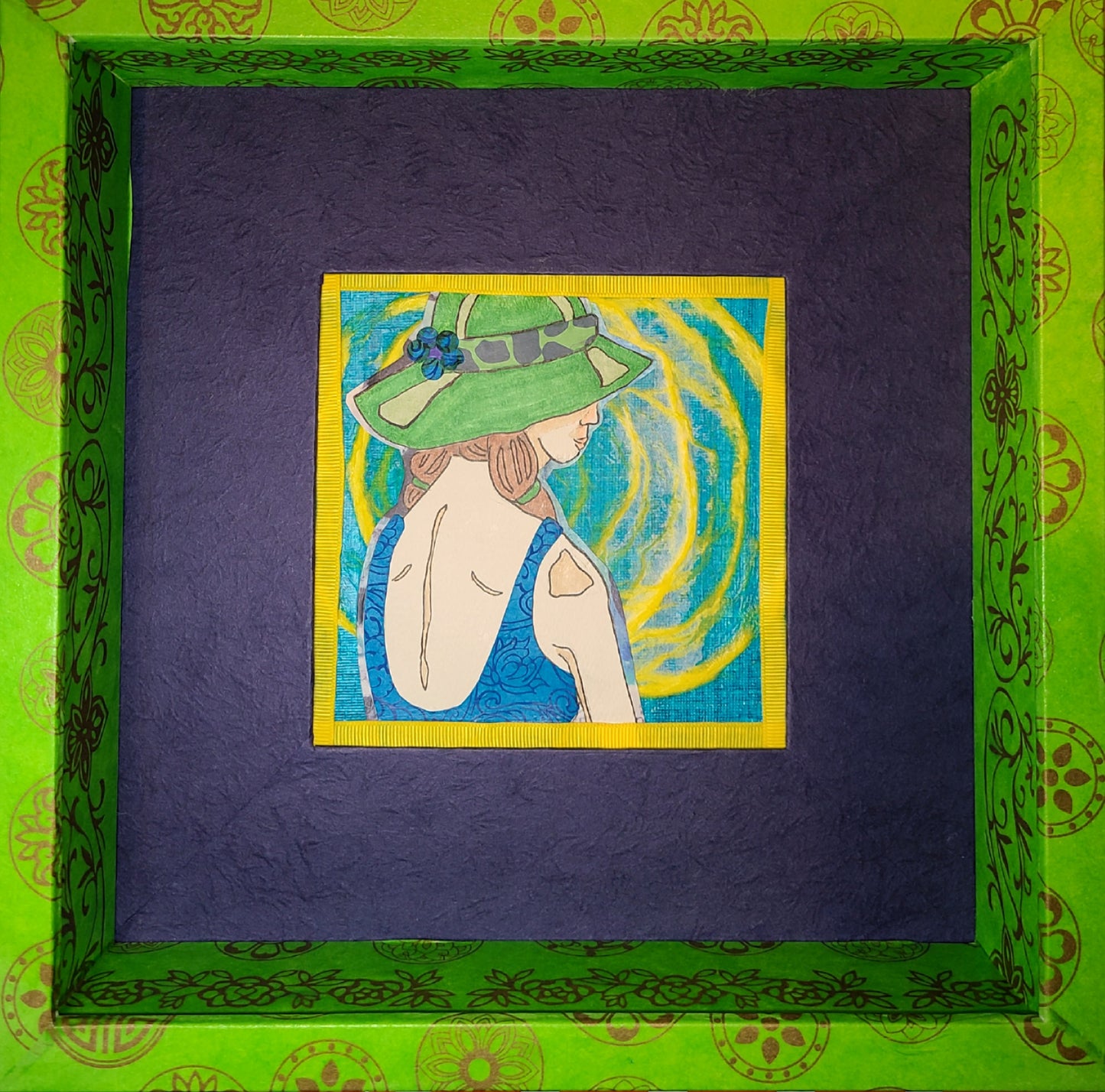 Sunbather 3 - Multi-media Art Piece - Decoupage Frame