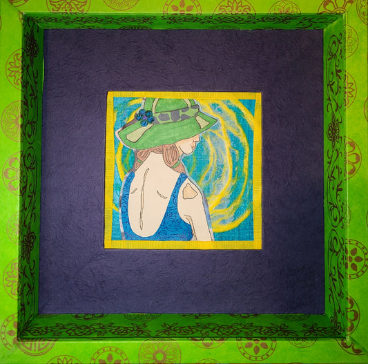 Sunbather 3 - Multi-media Art Piece - Decoupage Frame