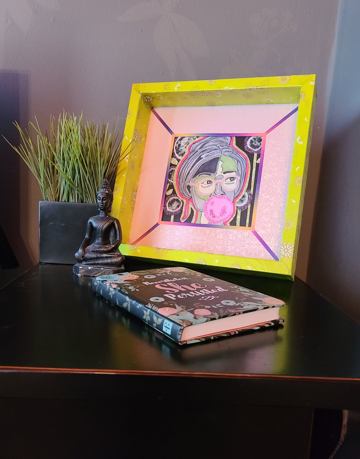 Bubble Gum Girl 2 - Multi-media Art Piece - Decoupaged Frame