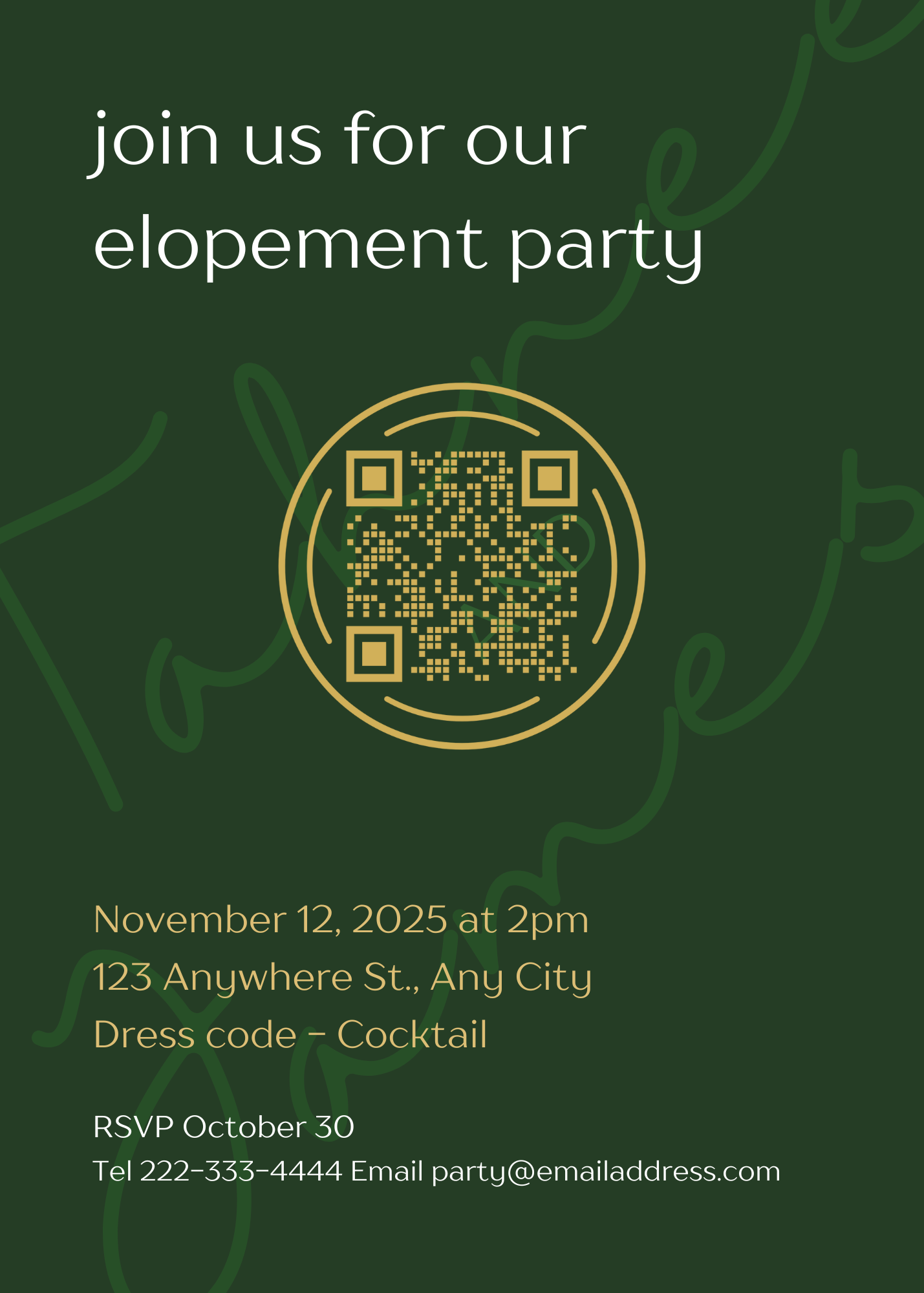 Wedding Elopement & Party Announcement - Misty Forest Theme - 5"x 7"