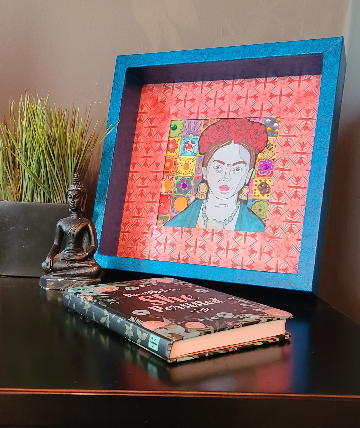 Frida Khalo 1 - Multi-media Art Piece - Decoupaged Frame