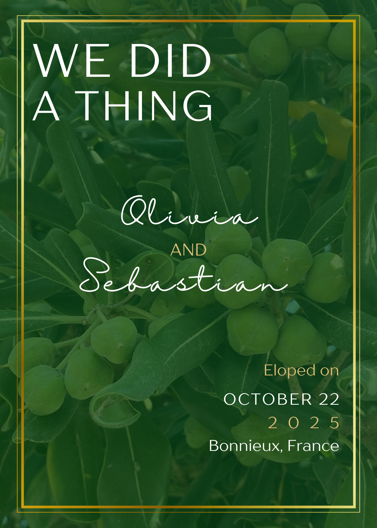 Wedding Elopement & Party Announcement - Meditteranean Theme 5"x 7"