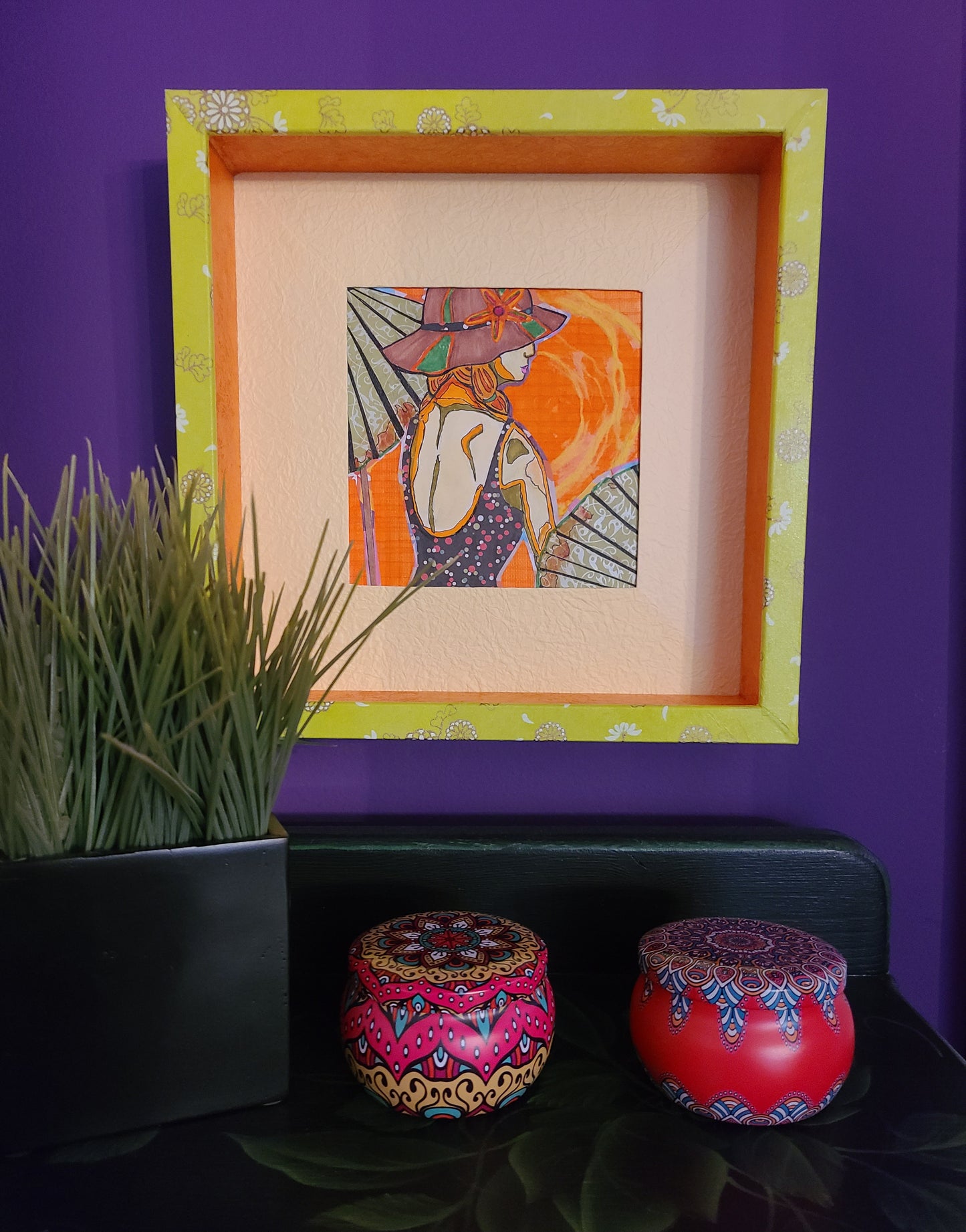 Sunbather 1 - Multi-media Art Piece - Decoupage Frame