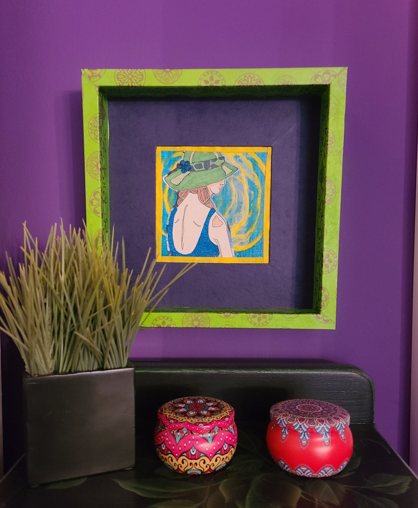 Sunbather 3 - Multi-media Art Piece - Decoupage Frame