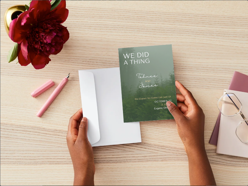 Wedding Elopement & Party Announcement - Misty Forest Theme - 5"x 7"